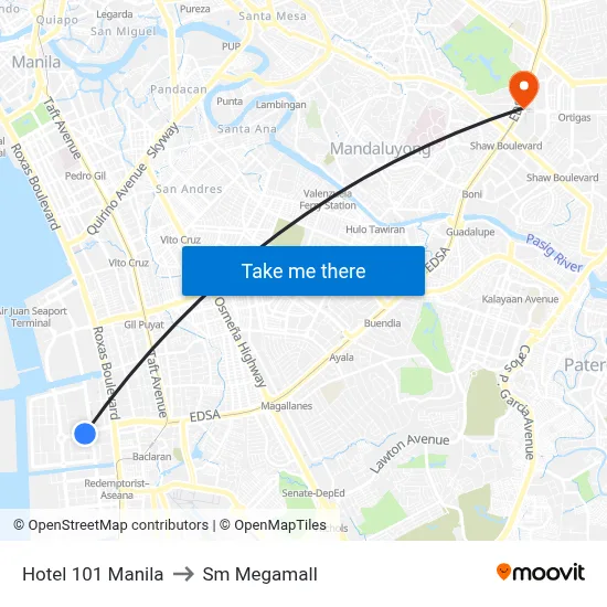 Hotel 101 Manila to Sm Megamall map