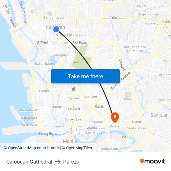 Caloocan Cathedral to Pureza map