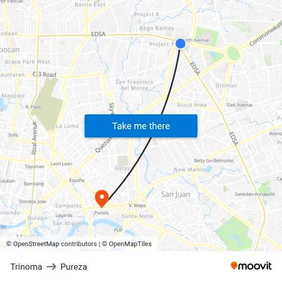 Trinoma to Pureza map