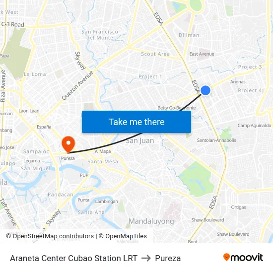 Araneta Center Cubao Station LRT to Pureza map
