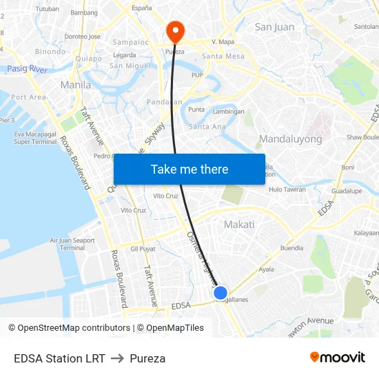 EDSA Station LRT to Pureza map