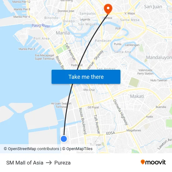 SM Mall of Asia to Pureza map