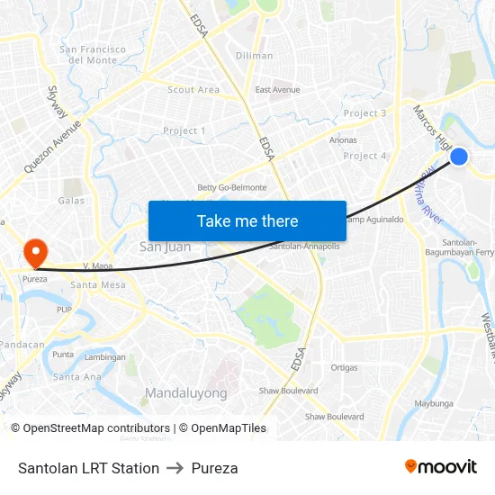 Santolan LRT Station to Pureza map