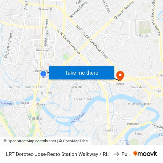 LRT Doroteo Jose-Recto Station Walkway / Rizal Avenue Intersection, Manila to Pureza map