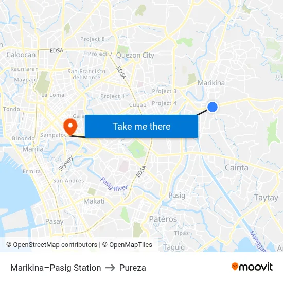Marikina–Pasig Station to Pureza map