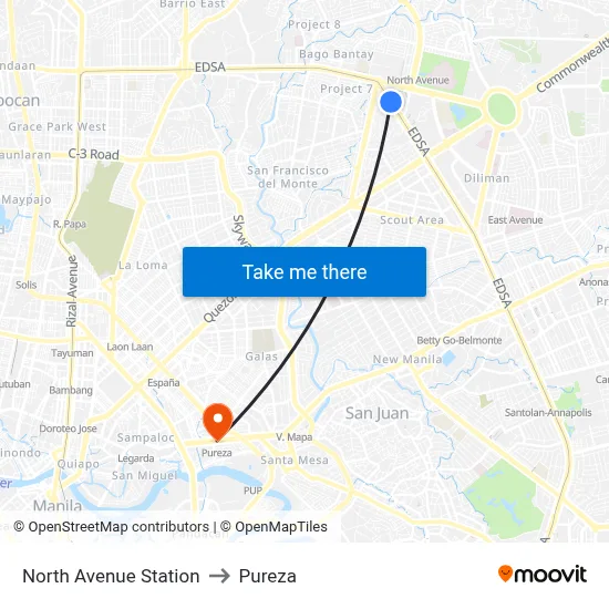 North Avenue Station to Pureza map