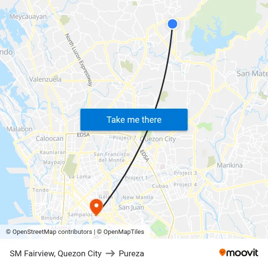 SM Fairview, Quezon City to Pureza map