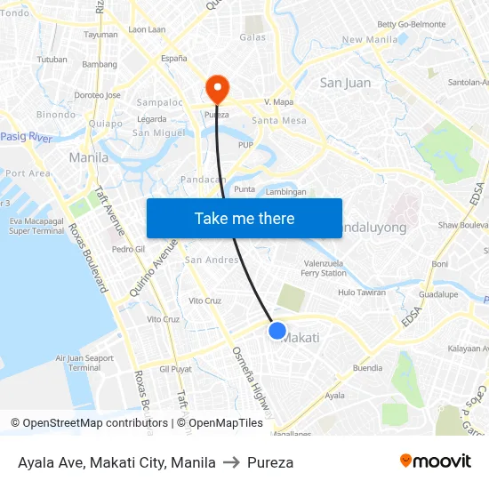 Ayala Ave, Makati City, Manila to Pureza map