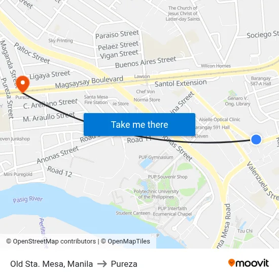 Old Sta. Mesa, Manila to Pureza map