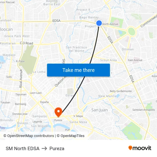 SM North EDSA to Pureza map