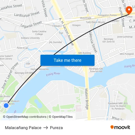 Malacañang Palace to Pureza map