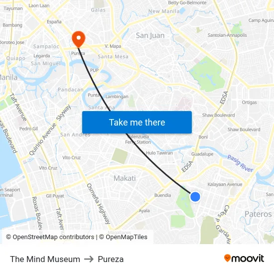 The Mind Museum to Pureza map
