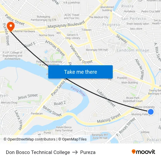 Don Bosco Technical College to Pureza map
