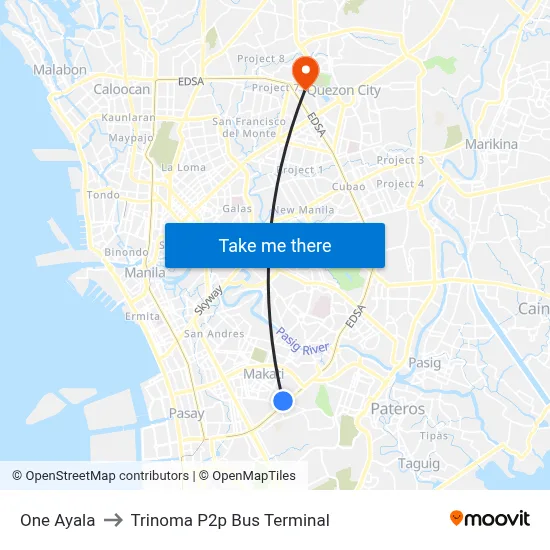 One Ayala to Trinoma P2p Bus Terminal map