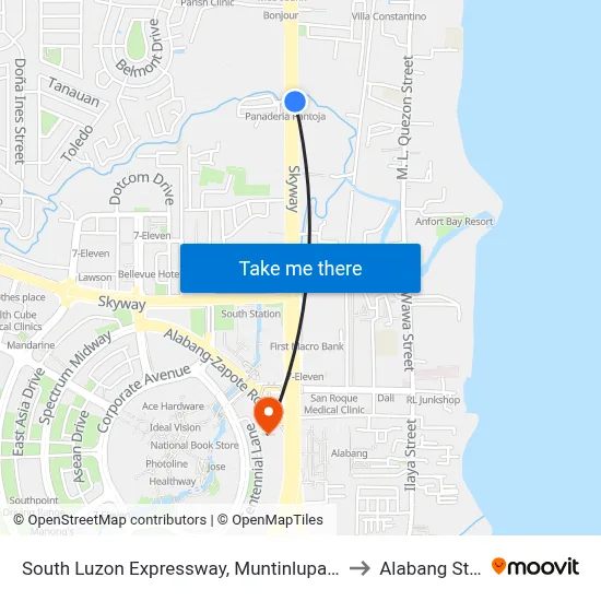 South Luzon Expressway, Muntinlupa City, Manila to Alabang Station map