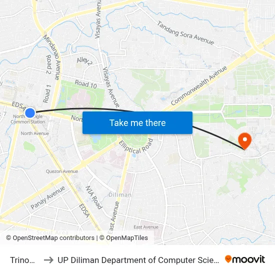 Trinoma to UP Diliman Department of Computer Science map