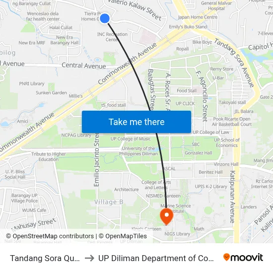 Tandang Sora Quezon City to UP Diliman Department of Computer Science map
