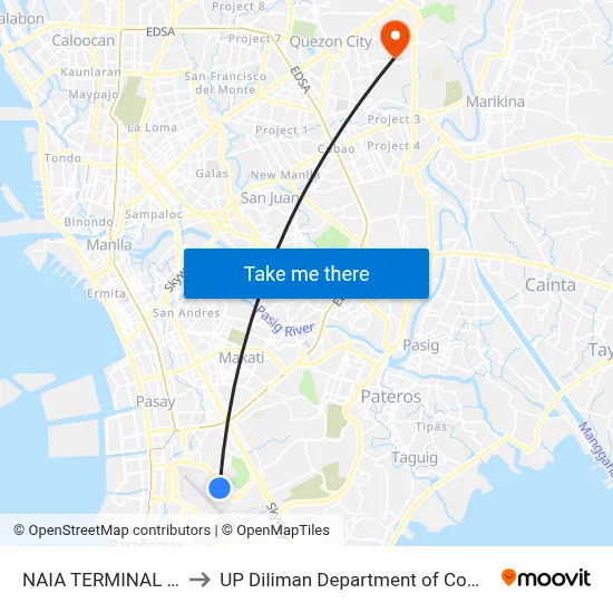 NAIA TERMINAL 3 Station to UP Diliman Department of Computer Science map