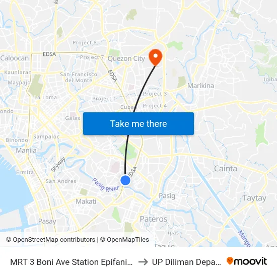 MRT 3 Boni Ave Station Epifanio de los Santos Ave Pinatubo Makati City Manila to UP Diliman Department of Computer Science map