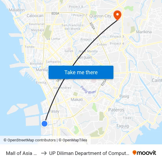 Mall of Asia Arena to UP Diliman Department of Computer Science map