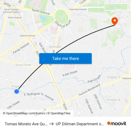 Tomas Morato Ave Quezon City Manila to UP Diliman Department of Computer Science map