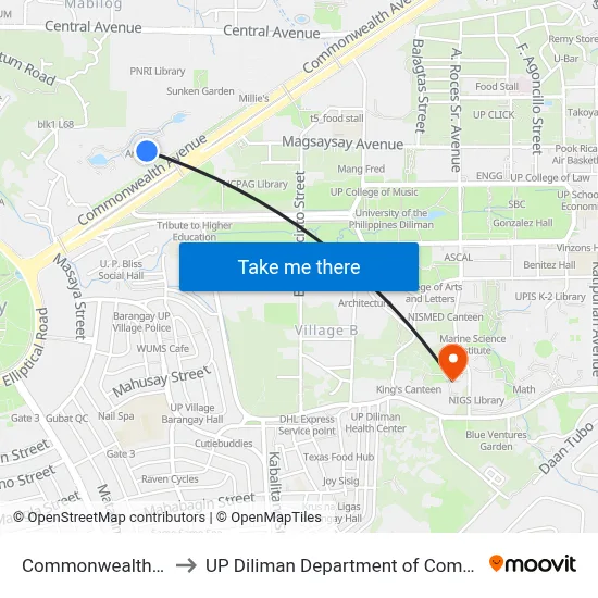 Commonwealth Avenue to UP Diliman Department of Computer Science map