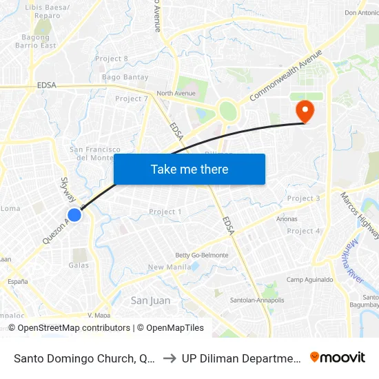 Santo Domingo Church, Quezon Avenue, Quezon City to UP Diliman Department of Computer Science map