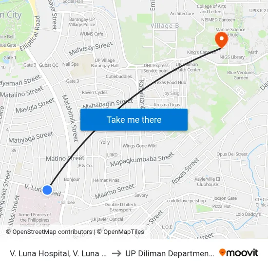 V. Luna Hospital, V. Luna Ave, Quezon City, Manila to UP Diliman Department of Computer Science map