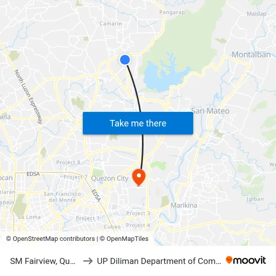 SM Fairview, Quezon City to UP Diliman Department of Computer Science map