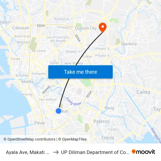 Ayala Ave, Makati City, Manila to UP Diliman Department of Computer Science map