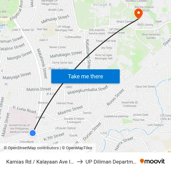Kamias Rd / Kalayaan Ave Intersection, Quezon City, Manila to UP Diliman Department of Computer Science map