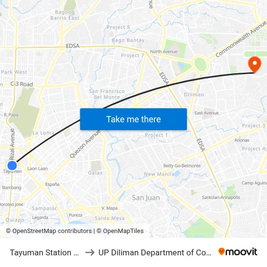 Tayuman Station LRT Line 1 to UP Diliman Department of Computer Science map