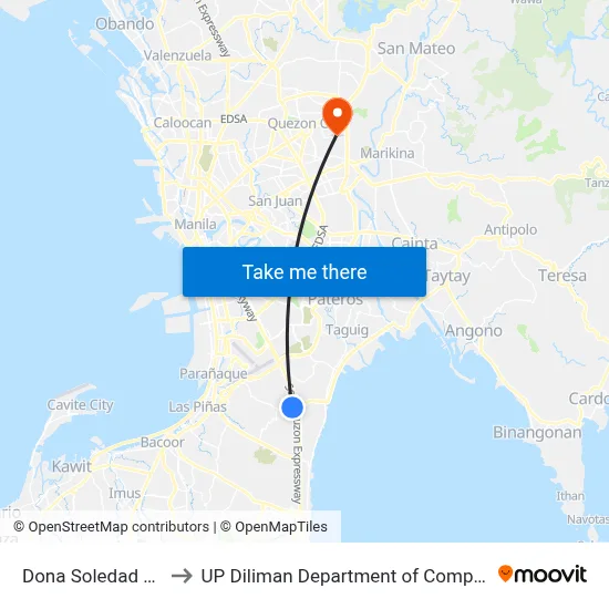 Dona Soledad Avenue to UP Diliman Department of Computer Science map