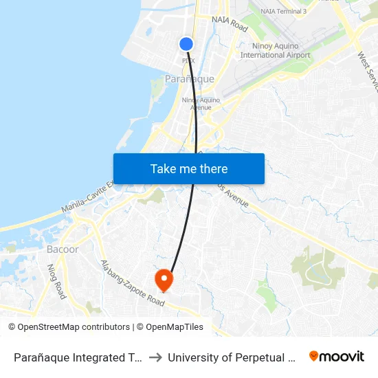 Parañaque Integrated Terminal Exchange to University of Perpetual Help System DALTA map