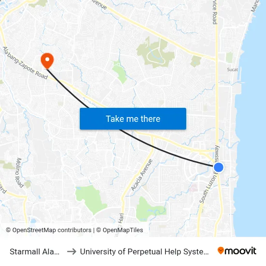 Starmall Alabang to University of Perpetual Help System DALTA map