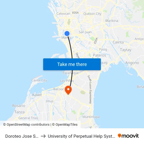 Doroteo Jose Station to University of Perpetual Help System DALTA map