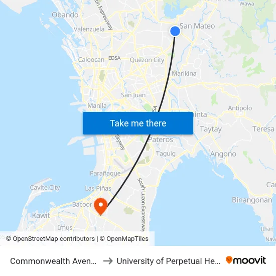 Commonwealth Avenue Quezon City to University of Perpetual Help System DALTA map