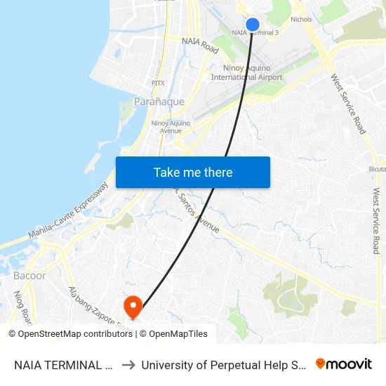 NAIA TERMINAL 3 Station to University of Perpetual Help System DALTA map