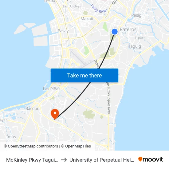 McKinley Pkwy Taguig City Manila to University of Perpetual Help System DALTA map