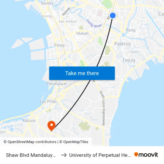 Shaw Blvd Mandaluyong City Manila to University of Perpetual Help System DALTA map