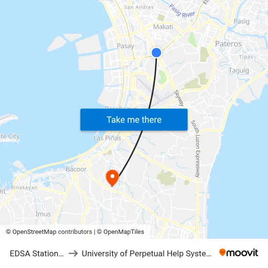 EDSA Station LRT to University of Perpetual Help System DALTA map