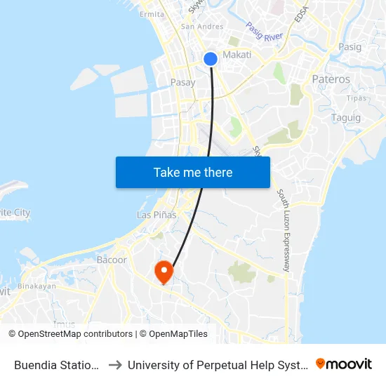 Buendia Station MRT to University of Perpetual Help System DALTA map