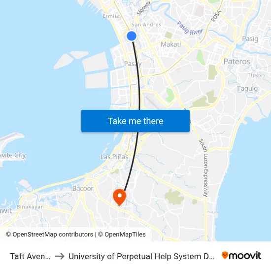 Taft Avenue to University of Perpetual Help System DALTA map