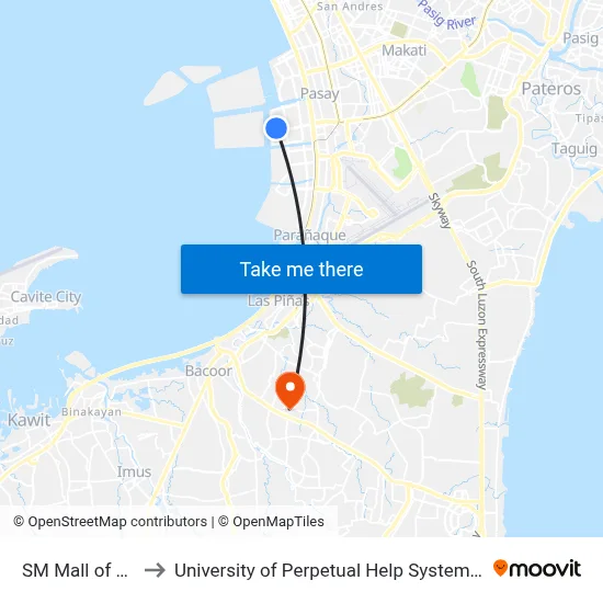 SM Mall of Asia to University of Perpetual Help System DALTA map