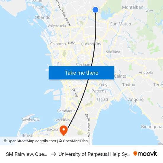 SM Fairview, Quezon City to University of Perpetual Help System DALTA map