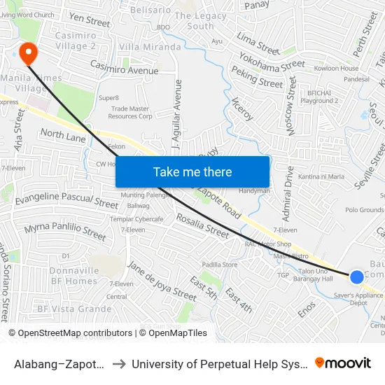 Alabang–Zapote Road to University of Perpetual Help System DALTA map