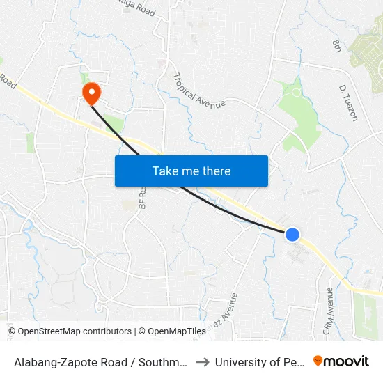 Alabang-Zapote Road / Southmall Access Rd Intersection, Muntinlupa City, Manila to University of Perpetual Help System DALTA map