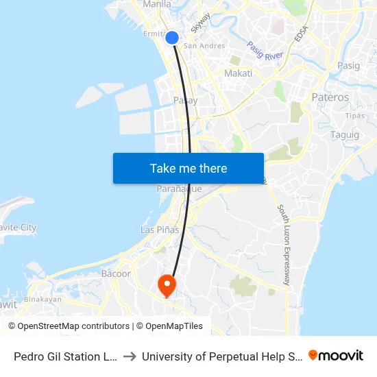 Pedro Gil Station LRT Line 1 to University of Perpetual Help System DALTA map