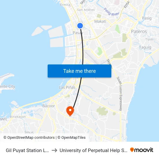 Gil Puyat Station LRT Line 1 to University of Perpetual Help System DALTA map