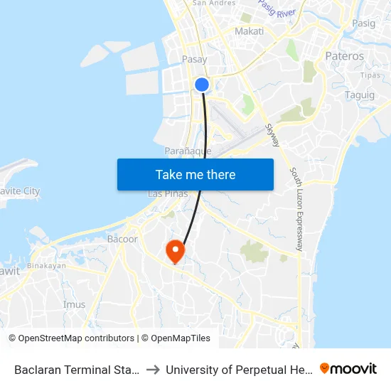 Baclaran Terminal Station LRT Line 1 to University of Perpetual Help System DALTA map